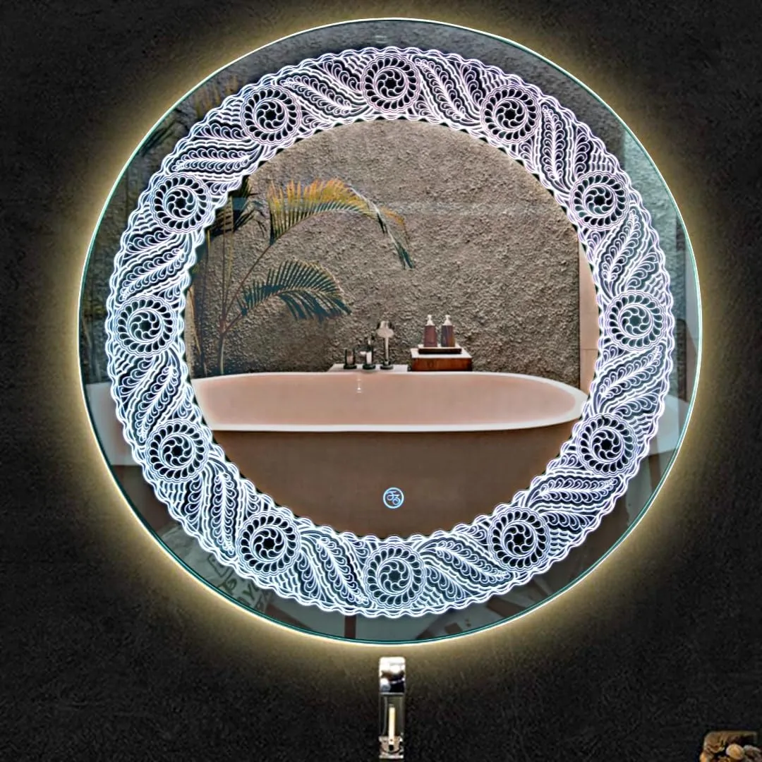 Round LED Mirror, 24 x 24 inches, Touch Sensor, Warm/White LED Lights, Wall-Mounted for Bathroom, Living Room