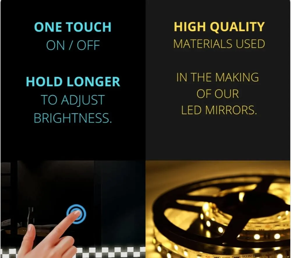 Round LED Mirror, 24 x 24 inches, Touch Sensor, Warm/White LED Lights, Wall-Mounted for Bathroom, Living Room