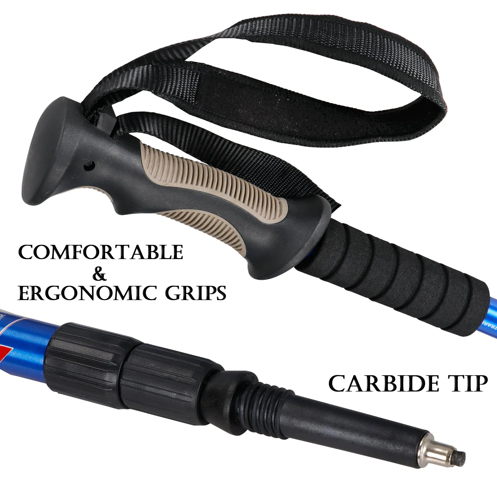 ZENY™ Portable Trekking Poles 2 Pack Lightweight Aluminum Hiking Walking Trail Poles Walking Sticks with Anti-Shock Mechanism and Ergonomic Grips,Length Adjustable from 25.5'' Up to 53'',1 Pair