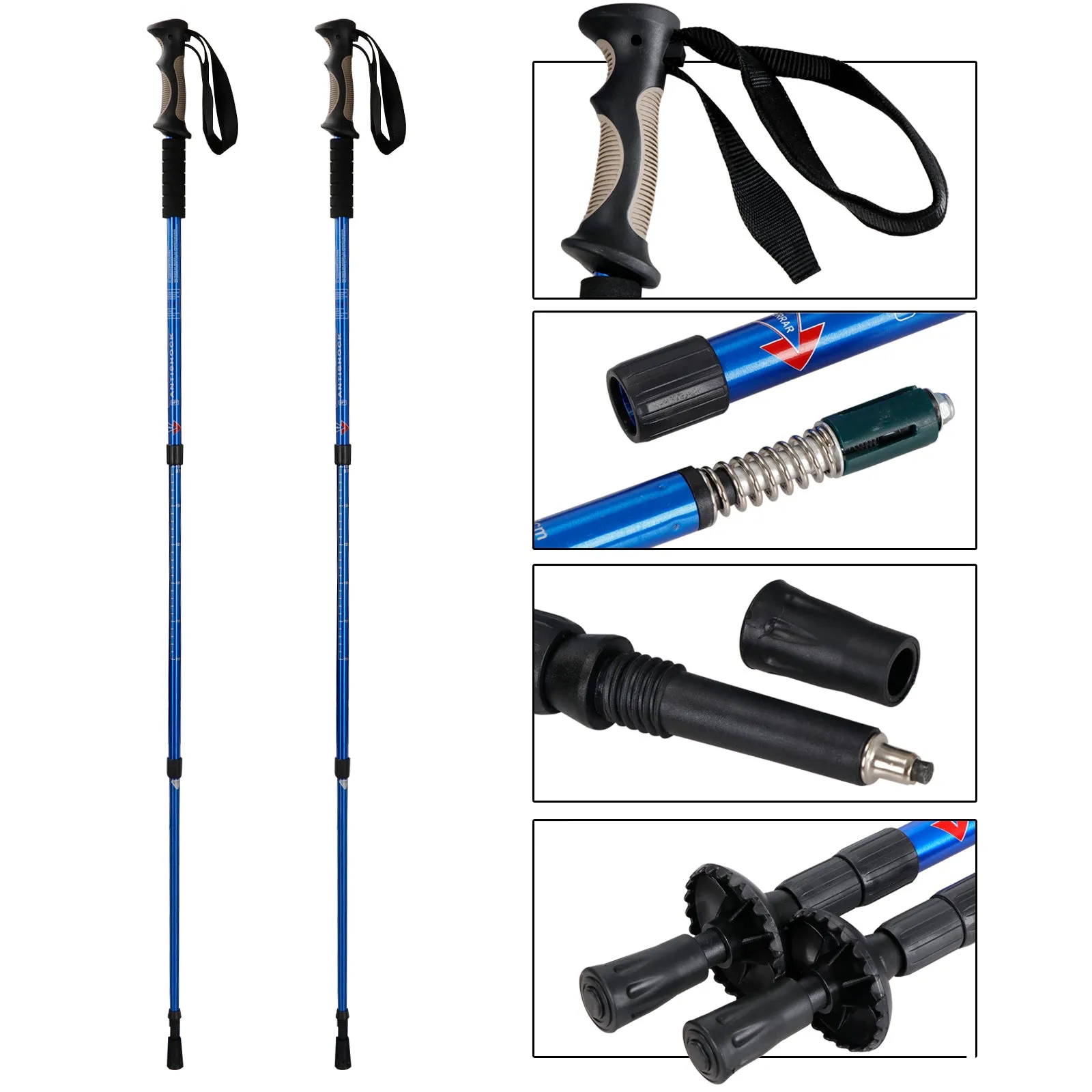 ZENY™ Portable Trekking Poles 2 Pack Lightweight Aluminum Hiking Walking Trail Poles Walking Sticks with Anti-Shock Mechanism and Ergonomic Grips,Length Adjustable from 25.5'' Up to 53'',1 Pair