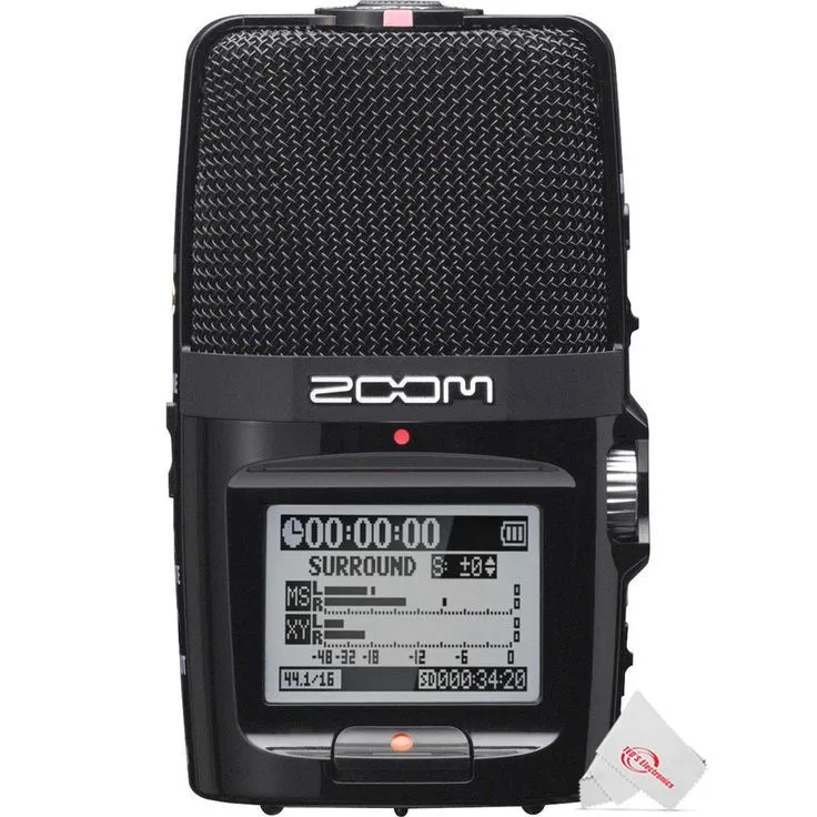 Zoom H2n ext 2-Input / 4 Track Handy Digital Audio Stereo Recorder With 5 Built-In Mic Array    ZOOM HRM-7 Handy Recorder Mount - 7 Inch     16GB Memory Card   3pc Cleaning Kit